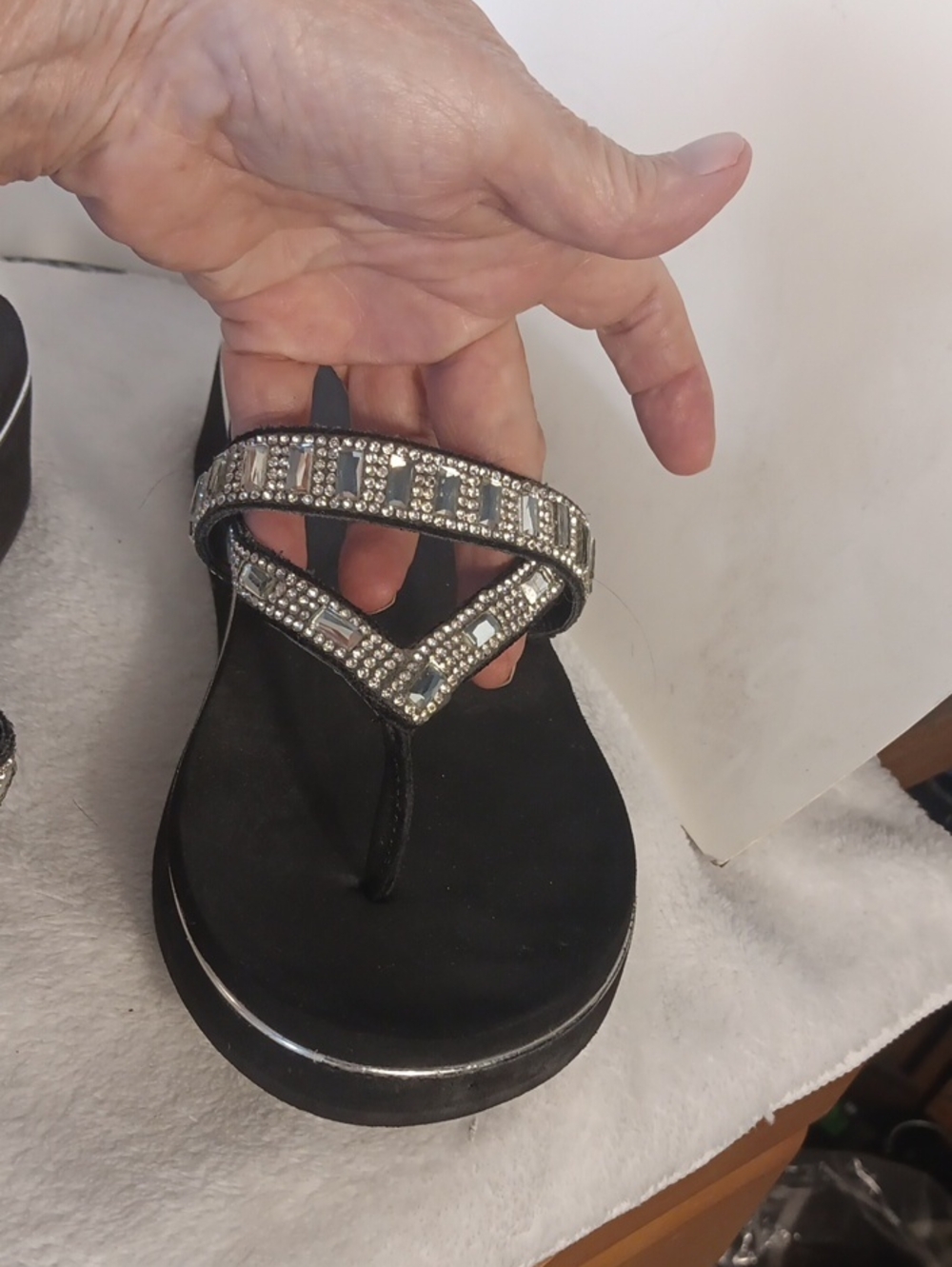 Yellow Box Black Rhinestone Thong Sandal